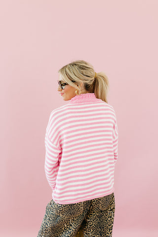 Cambri Long Sleeve Sweater in Pink/White