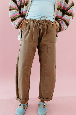 Laney Drawstring Barrel Denim in Choco