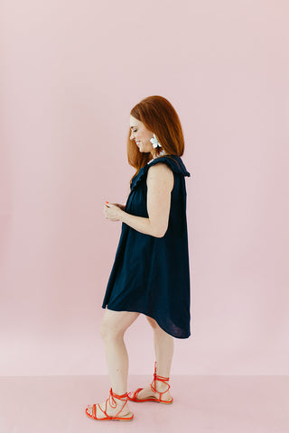 Charlotte Pilgrim Collar Cotton Mini Dress in Midnight