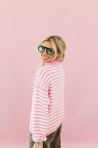 Cambri Long Sleeve Sweater in Pink/White
