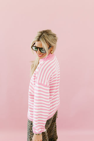 Cambri Long Sleeve Sweater in Pink/White