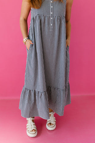 Selene Gingham Midi Dress in Black/White