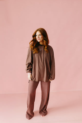 Nyah Striped Tunic Top in Brown/Pink