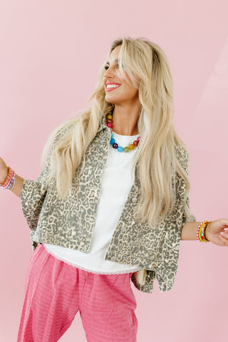 Kit Denim Cape Jacket in Leopard