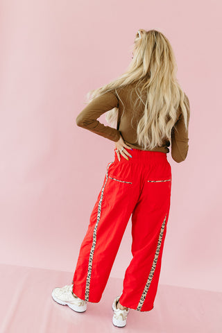 Ellie Cheetah Side-Striped Pants in Red