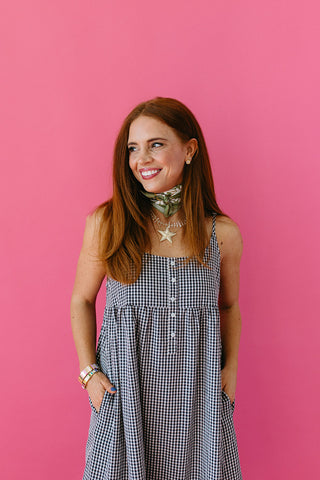 Selene Gingham Midi Dress in Black/White