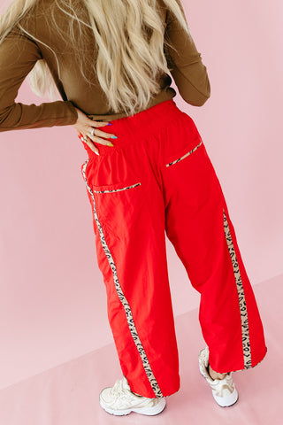 Ellie Cheetah Side-Striped Pants in Red