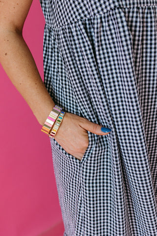 Selene Gingham Midi Dress in Black/White