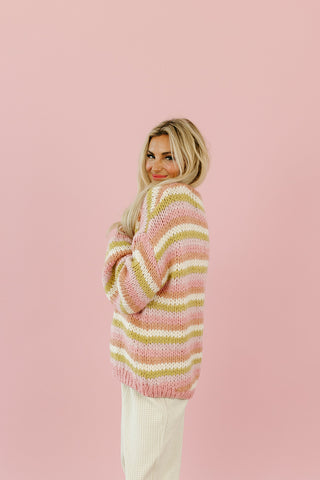 Blake Chunky Cardigan in Matcha/Pink