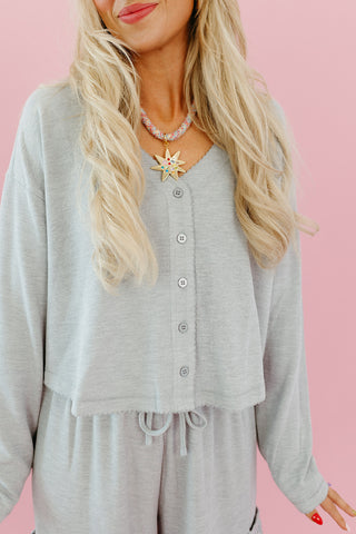 Heather Cardigan + Wide Leg Pant Set in Grey