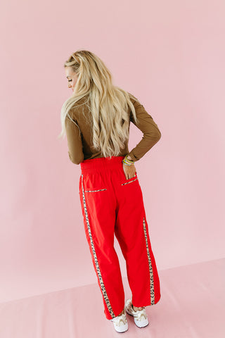 Ellie Cheetah Side-Striped Pants in Red