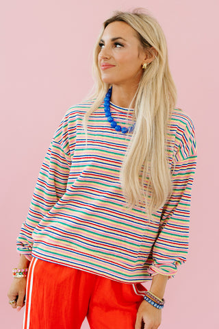 Sammie Multi Colored Pullover in Pink/Cobalt