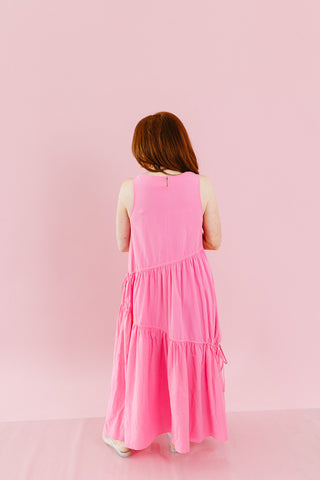 Maggie Asymmetric Hem Midi Dress in Bubblegum