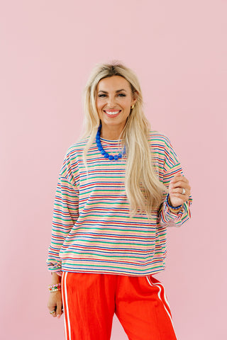 Sammie Multi Colored Pullover in Pink/Cobalt