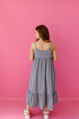 Selene Gingham Midi Dress in Black/White