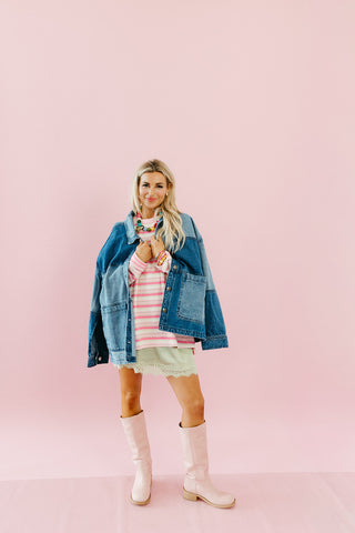 Sandra Stripe Long Sleeve Tee in Pink/Green