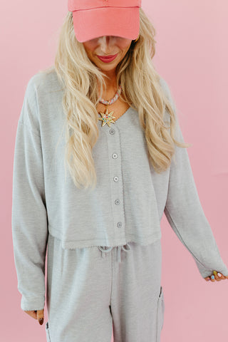 Heather Cardigan + Wide Leg Pant Set in Grey