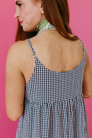 Selene Gingham Midi Dress in Black/White