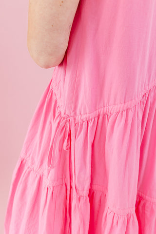 Maggie Asymmetric Hem Midi Dress in Bubblegum