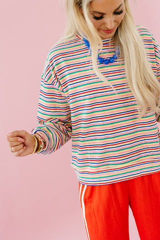 Sammie Multi Colored Pullover in Pink/Cobalt