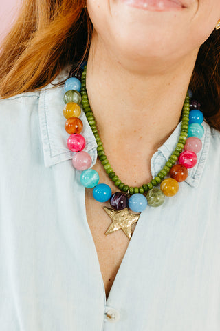 Chunky Beaded Necklace in Rainbow Multi - RESTOCK
