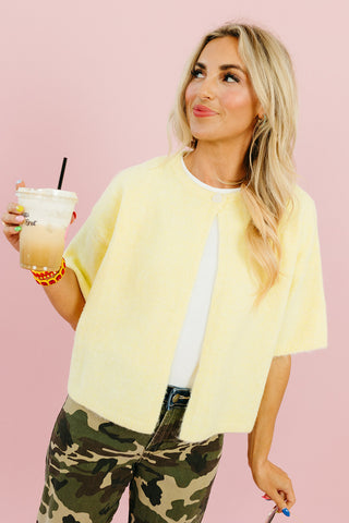 Mary Top Button Short Sleeve Sweater in Lemon