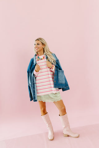 Sandra Stripe Long Sleeve Tee in Pink/Green