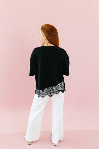Quinn Asymmetrical Lace Hem Tee in Black
