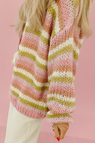 Blake Chunky Cardigan in Matcha/Pink