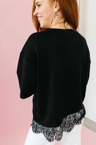 Quinn Asymmetrical Lace Hem Tee in Black