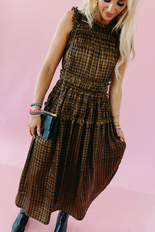 Kimber Plaid Ruffle Maxi Dress