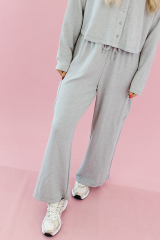 Heather Cardigan + Wide Leg Pant Set in Grey