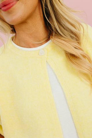Mary Top Button Short Sleeve Sweater in Lemon