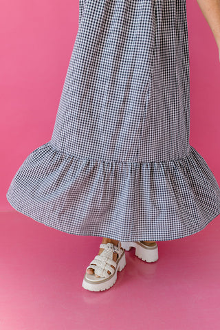 Selene Gingham Midi Dress in Black/White