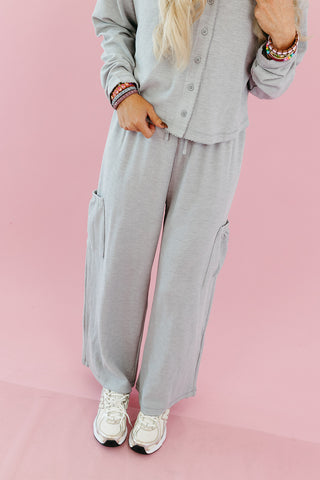 Heather Cardigan + Wide Leg Pant Set in Grey