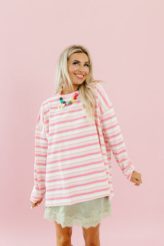 Sandra Stripe Long Sleeve Tee in Pink/Green