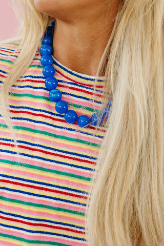 Sammie Multi Colored Pullover in Pink/Cobalt
