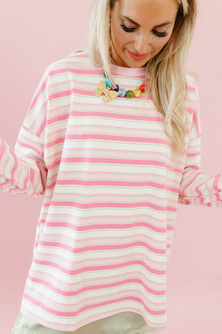 Sandra Stripe Long Sleeve Tee in Pink/Green