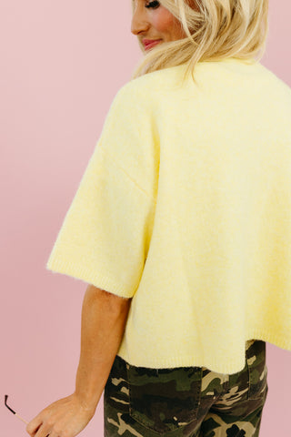 Mary Top Button Short Sleeve Sweater in Lemon