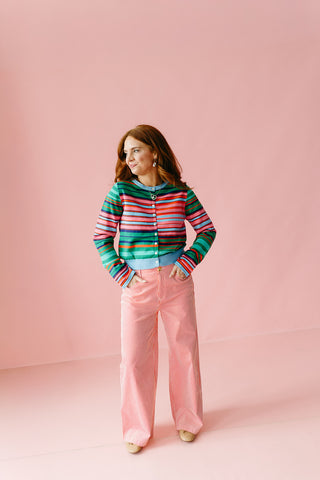 Rowe Stripe Cardigan in Pink/Green