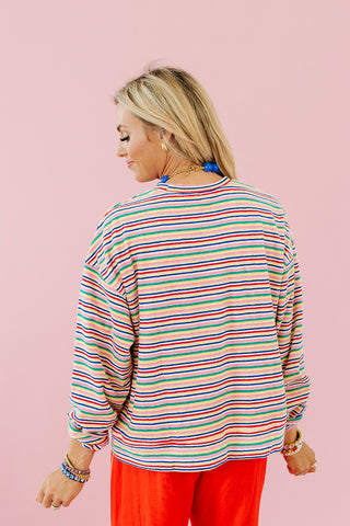 Sammie Multi Colored Pullover in Pink/Cobalt
