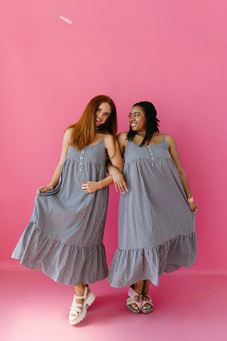 Selene Gingham Midi Dress in Black/White