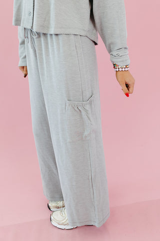 Heather Cardigan + Wide Leg Pant Set in Grey