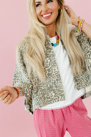 Kit Denim Cape Jacket in Leopard