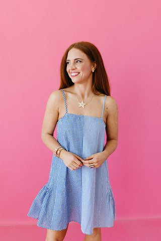 Maura Gingham Mini Dress in Blue