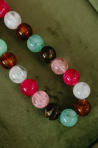 Chunky Beaded Necklace in Turquoise/Pink/Brown