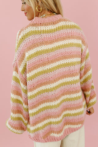 Blake Chunky Cardigan in Matcha/Pink