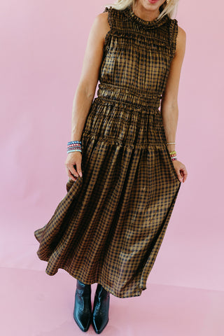 Kimber Plaid Ruffle Maxi Dress