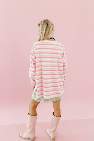 Sandra Stripe Long Sleeve Tee in Pink/Green