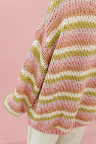 Blake Chunky Cardigan in Matcha/Pink